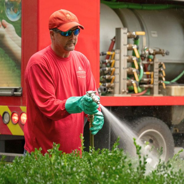 PHC crew spraying fertilizers on bushes and trees on a property in Lititz, PA