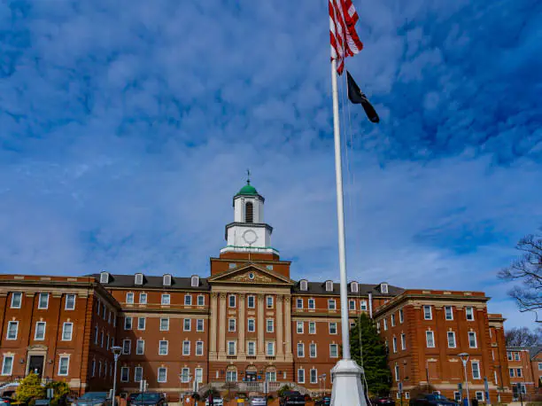 Coatesville, PA / USA - February 24, 2020: Building 1 at the US Department of Veterans Affairs Medical Center in Coatesville PA.